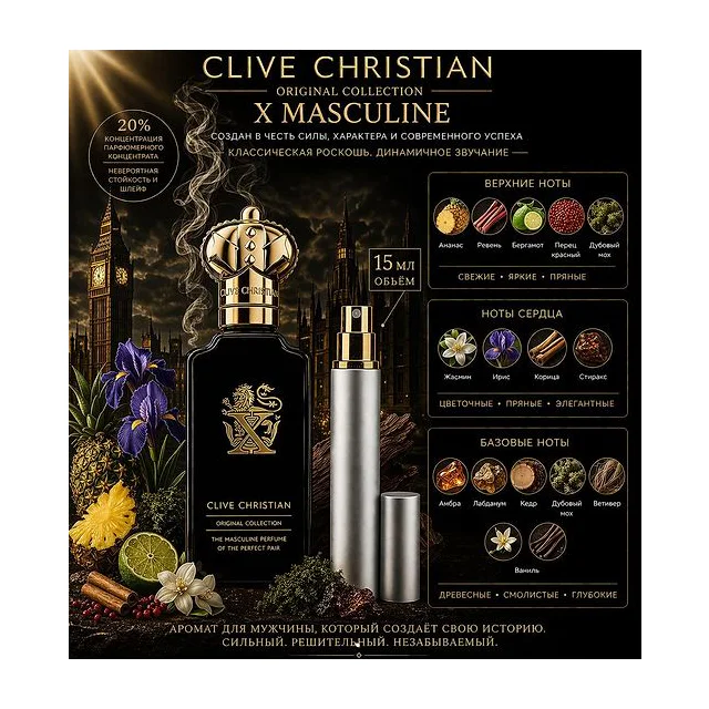 Clive Christian X Masculine Парфюмированная вода для мужчин 15 мл Отливант купить